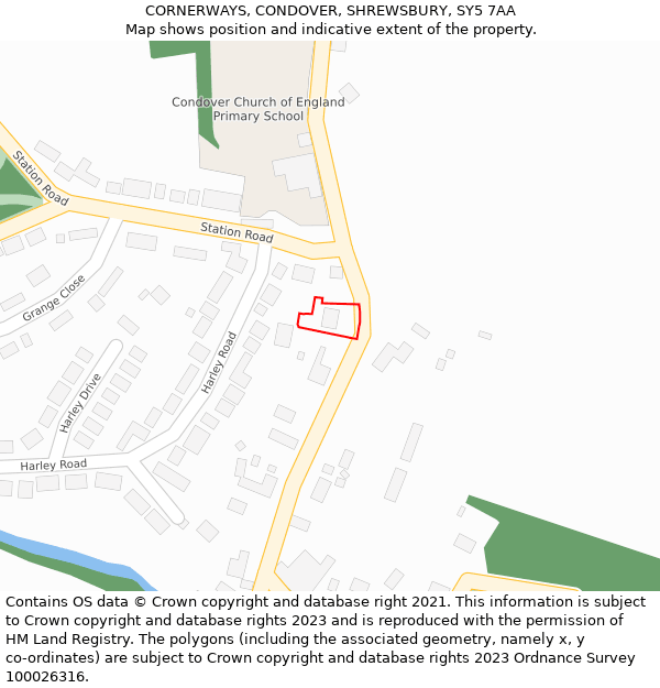 CORNERWAYS, CONDOVER, SHREWSBURY, SY5 7AA: Location map and indicative extent of plot