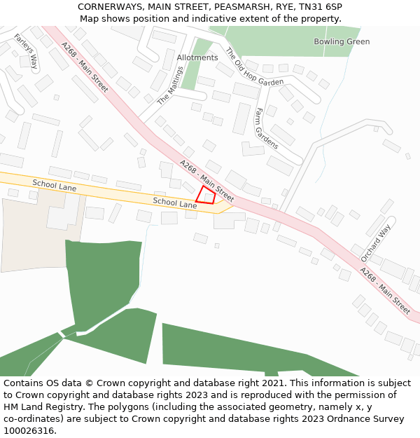 CORNERWAYS, MAIN STREET, PEASMARSH, RYE, TN31 6SP: Location map and indicative extent of plot
