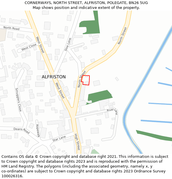 CORNERWAYS, NORTH STREET, ALFRISTON, POLEGATE, BN26 5UG: Location map and indicative extent of plot