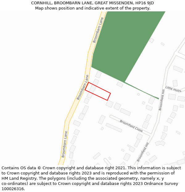 CORNHILL, BROOMBARN LANE, GREAT MISSENDEN, HP16 9JD: Location map and indicative extent of plot