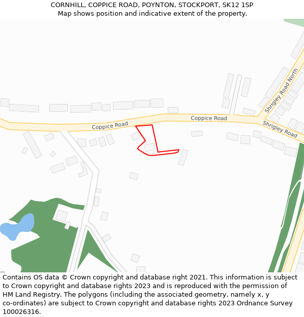 CORNHILL, COPPICE ROAD, POYNTON, STOCKPORT, SK12 1SP: Location map and indicative extent of plot