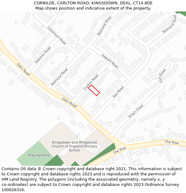 CORNILOE, CARLTON ROAD, KINGSDOWN, DEAL, CT14 8DE: Location map and indicative extent of plot