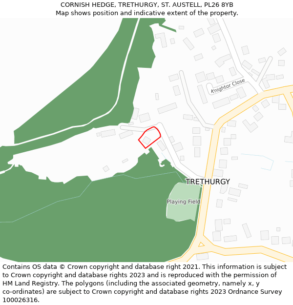 CORNISH HEDGE, TRETHURGY, ST. AUSTELL, PL26 8YB: Location map and indicative extent of plot