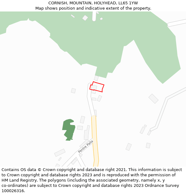 CORNISH, MOUNTAIN, HOLYHEAD, LL65 1YW: Location map and indicative extent of plot