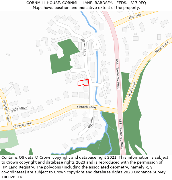 CORNMILL HOUSE, CORNMILL LANE, BARDSEY, LEEDS, LS17 9EQ: Location map and indicative extent of plot