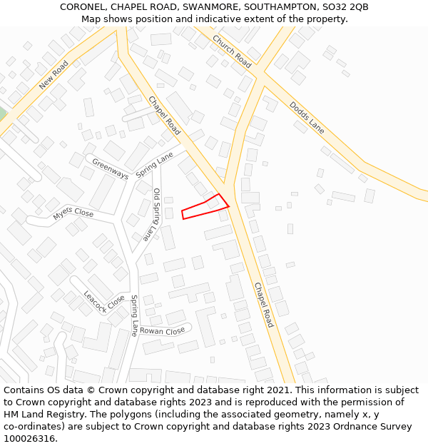 CORONEL, CHAPEL ROAD, SWANMORE, SOUTHAMPTON, SO32 2QB: Location map and indicative extent of plot