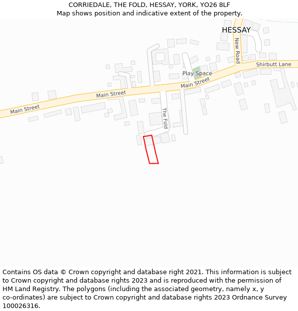 CORRIEDALE, THE FOLD, HESSAY, YORK, YO26 8LF: Location map and indicative extent of plot