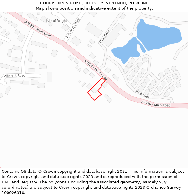 CORRIS, MAIN ROAD, ROOKLEY, VENTNOR, PO38 3NF: Location map and indicative extent of plot