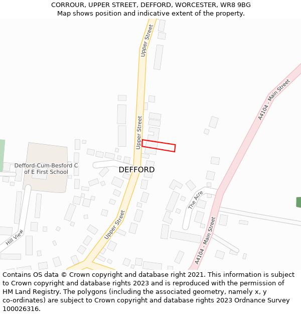 CORROUR, UPPER STREET, DEFFORD, WORCESTER, WR8 9BG: Location map and indicative extent of plot