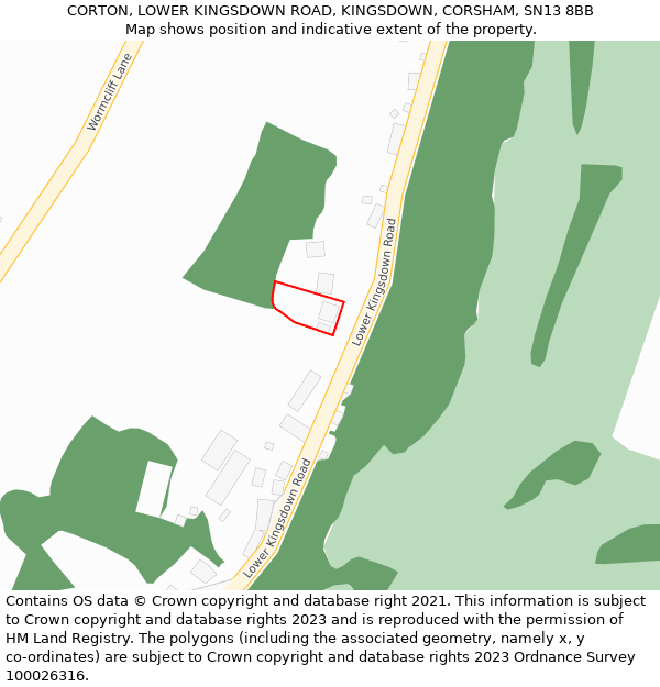 CORTON, LOWER KINGSDOWN ROAD, KINGSDOWN, CORSHAM, SN13 8BB: Location map and indicative extent of plot