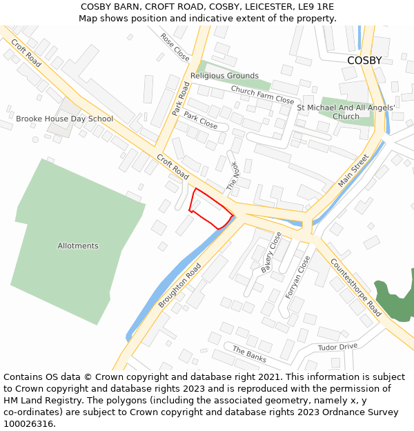 COSBY BARN, CROFT ROAD, COSBY, LEICESTER, LE9 1RE: Location map and indicative extent of plot