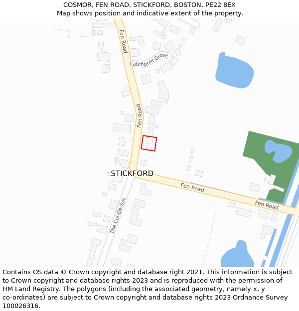 COSMOR, FEN ROAD, STICKFORD, BOSTON, PE22 8EX: Location map and indicative extent of plot