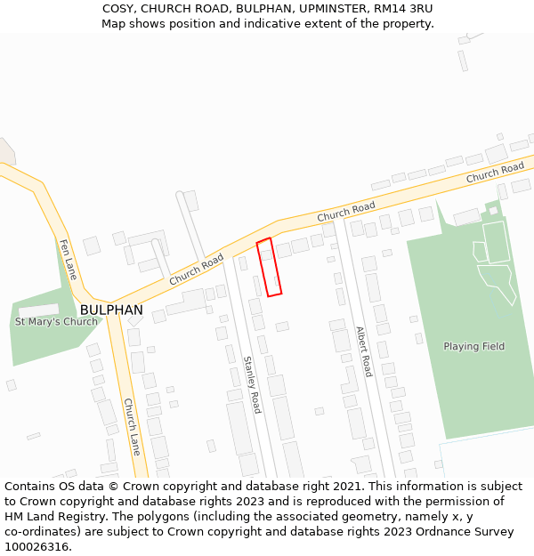 COSY, CHURCH ROAD, BULPHAN, UPMINSTER, RM14 3RU: Location map and indicative extent of plot