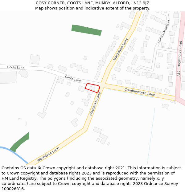 COSY CORNER, COOTS LANE, MUMBY, ALFORD, LN13 9JZ: Location map and indicative extent of plot