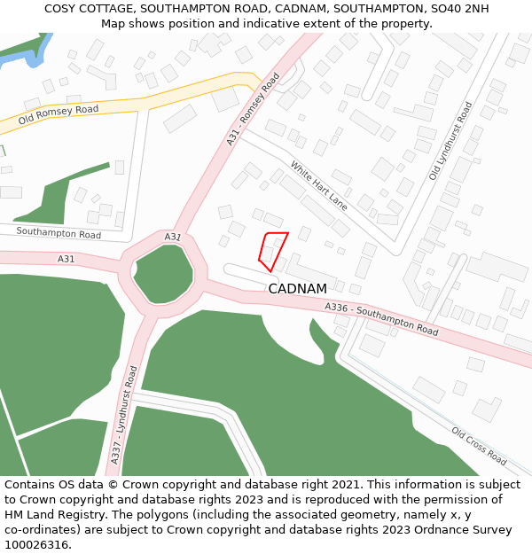 COSY COTTAGE, SOUTHAMPTON ROAD, CADNAM, SOUTHAMPTON, SO40 2NH: Location map and indicative extent of plot