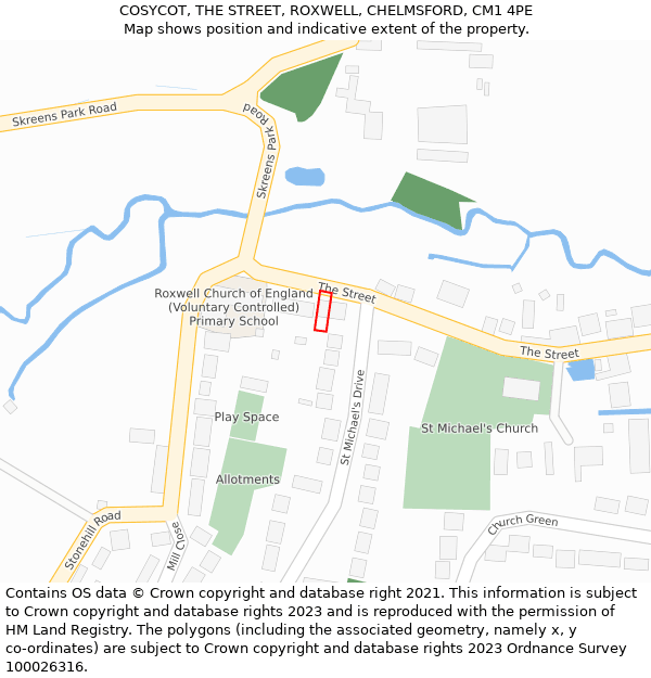 COSYCOT, THE STREET, ROXWELL, CHELMSFORD, CM1 4PE: Location map and indicative extent of plot