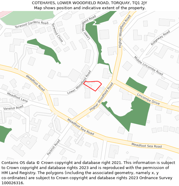 COTEHAYES, LOWER WOODFIELD ROAD, TORQUAY, TQ1 2JY: Location map and indicative extent of plot