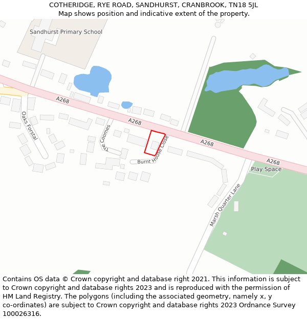 COTHERIDGE, RYE ROAD, SANDHURST, CRANBROOK, TN18 5JL: Location map and indicative extent of plot