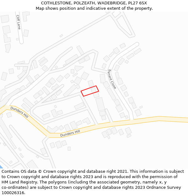 COTHLESTONE, POLZEATH, WADEBRIDGE, PL27 6SX: Location map and indicative extent of plot