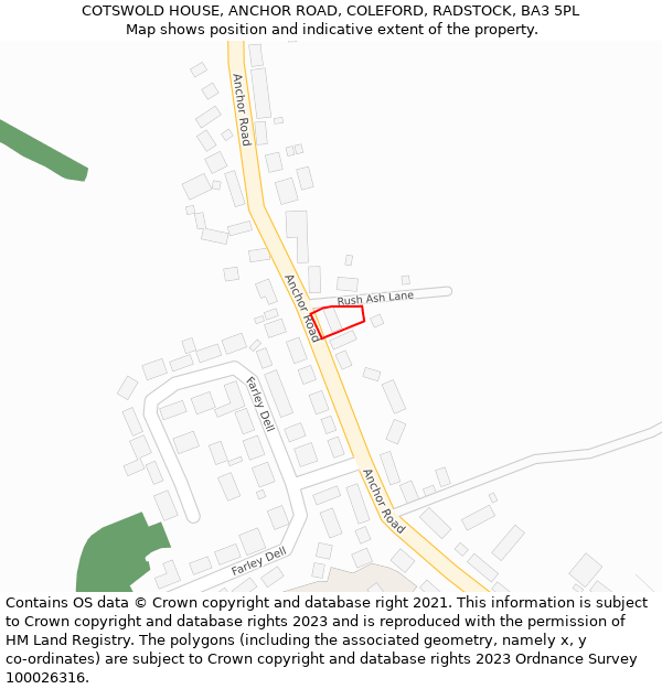 COTSWOLD HOUSE, ANCHOR ROAD, COLEFORD, RADSTOCK, BA3 5PL: Location map and indicative extent of plot