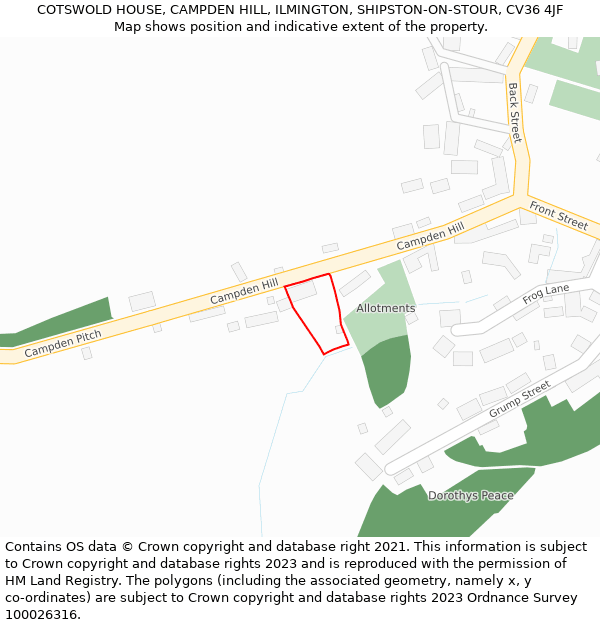 COTSWOLD HOUSE, CAMPDEN HILL, ILMINGTON, SHIPSTON-ON-STOUR, CV36 4JF: Location map and indicative extent of plot