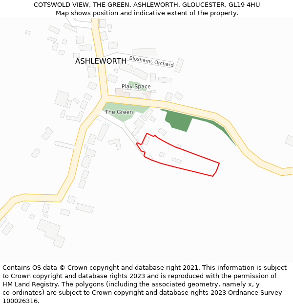 COTSWOLD VIEW, THE GREEN, ASHLEWORTH, GLOUCESTER, GL19 4HU: Location map and indicative extent of plot