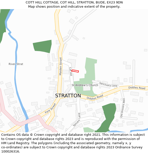 COTT HILL COTTAGE, COT HILL, STRATTON, BUDE, EX23 9DN: Location map and indicative extent of plot