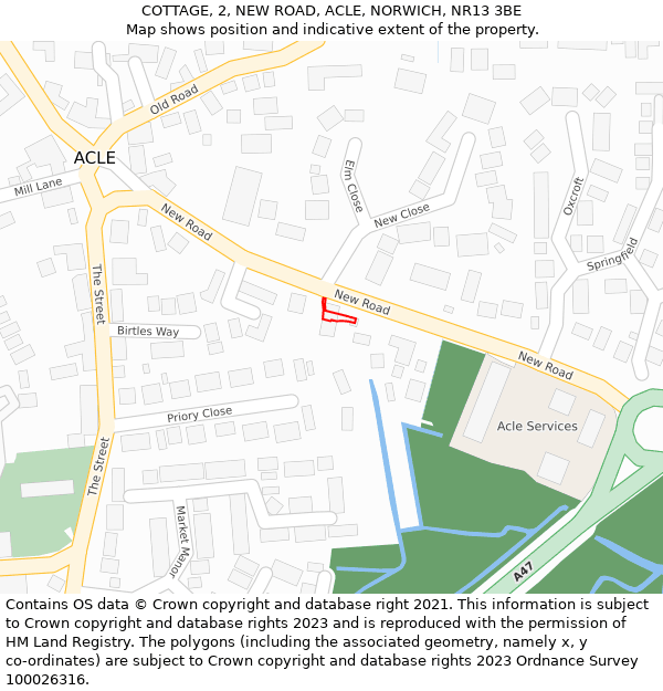 COTTAGE, 2, NEW ROAD, ACLE, NORWICH, NR13 3BE: Location map and indicative extent of plot