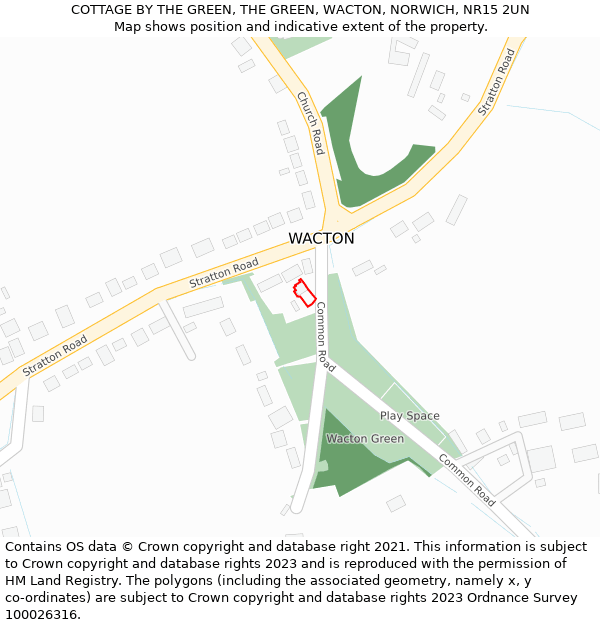 COTTAGE BY THE GREEN, THE GREEN, WACTON, NORWICH, NR15 2UN: Location map and indicative extent of plot