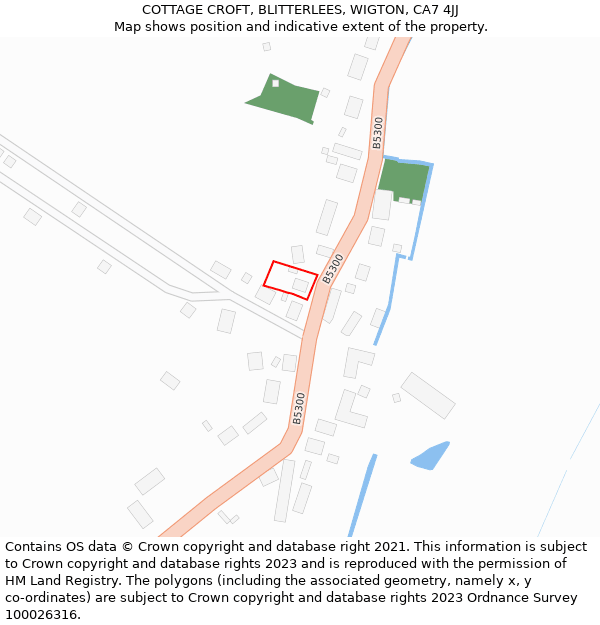 COTTAGE CROFT, BLITTERLEES, WIGTON, CA7 4JJ: Location map and indicative extent of plot