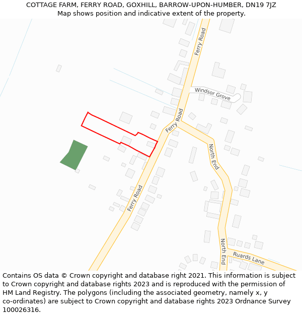 COTTAGE FARM, FERRY ROAD, GOXHILL, BARROW-UPON-HUMBER, DN19 7JZ: Location map and indicative extent of plot