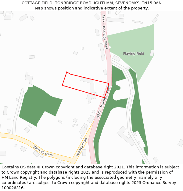 COTTAGE FIELD, TONBRIDGE ROAD, IGHTHAM, SEVENOAKS, TN15 9AN: Location map and indicative extent of plot