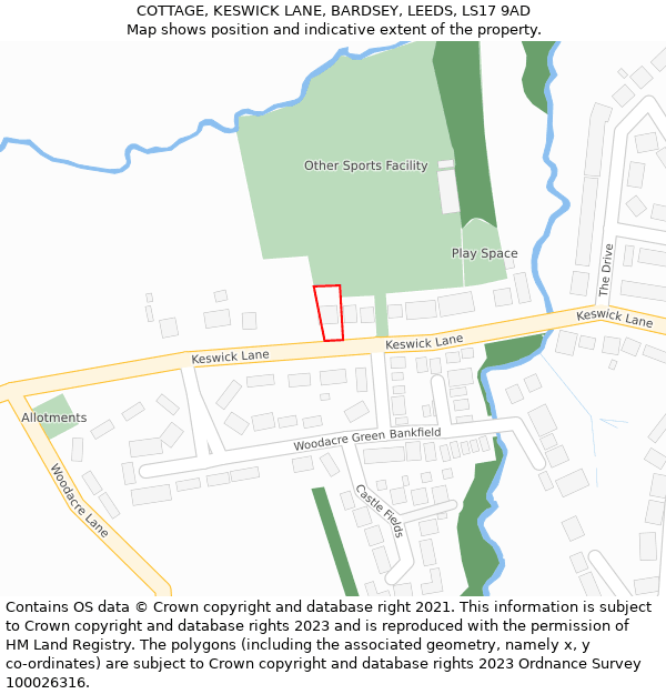 COTTAGE, KESWICK LANE, BARDSEY, LEEDS, LS17 9AD: Location map and indicative extent of plot