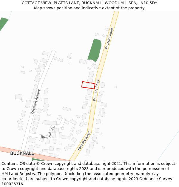 COTTAGE VIEW, PLATTS LANE, BUCKNALL, WOODHALL SPA, LN10 5DY: Location map and indicative extent of plot