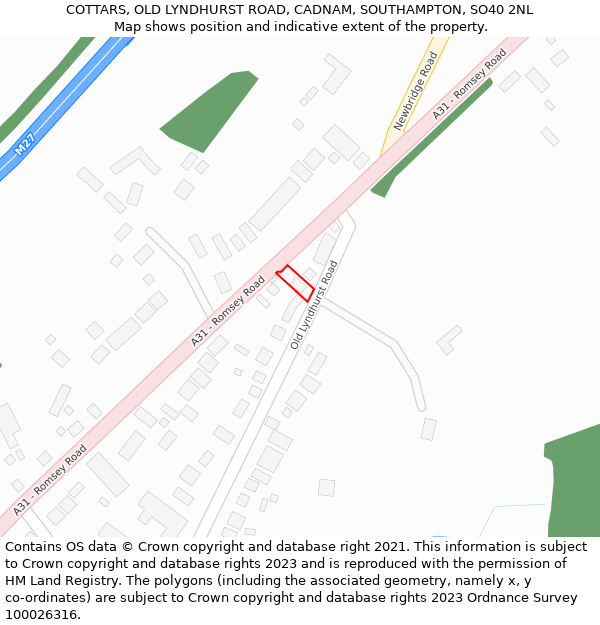 COTTARS, OLD LYNDHURST ROAD, CADNAM, SOUTHAMPTON, SO40 2NL: Location map and indicative extent of plot