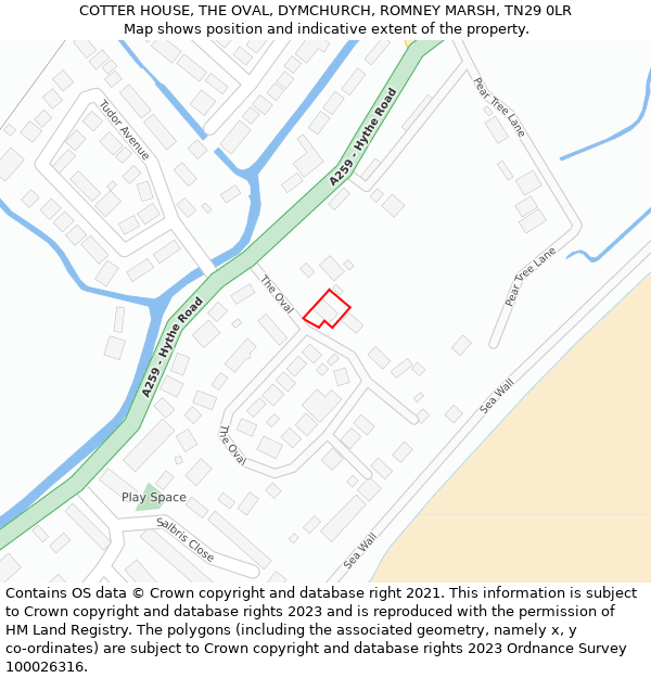 COTTER HOUSE, THE OVAL, DYMCHURCH, ROMNEY MARSH, TN29 0LR: Location map and indicative extent of plot