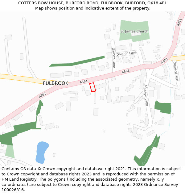 COTTERS BOW HOUSE, BURFORD ROAD, FULBROOK, BURFORD, OX18 4BL: Location map and indicative extent of plot