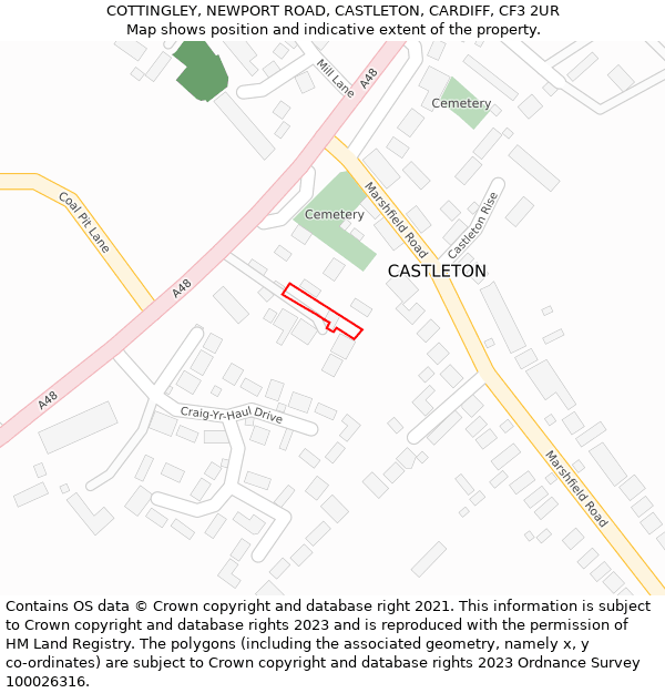 COTTINGLEY, NEWPORT ROAD, CASTLETON, CARDIFF, CF3 2UR: Location map and indicative extent of plot