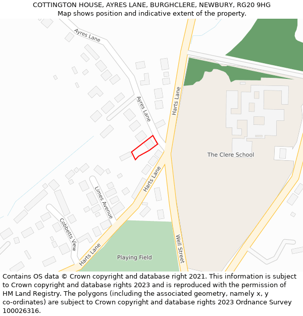 COTTINGTON HOUSE, AYRES LANE, BURGHCLERE, NEWBURY, RG20 9HG: Location map and indicative extent of plot