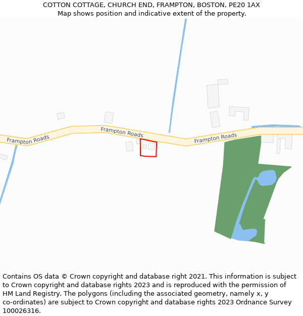 COTTON COTTAGE, CHURCH END, FRAMPTON, BOSTON, PE20 1AX: Location map and indicative extent of plot