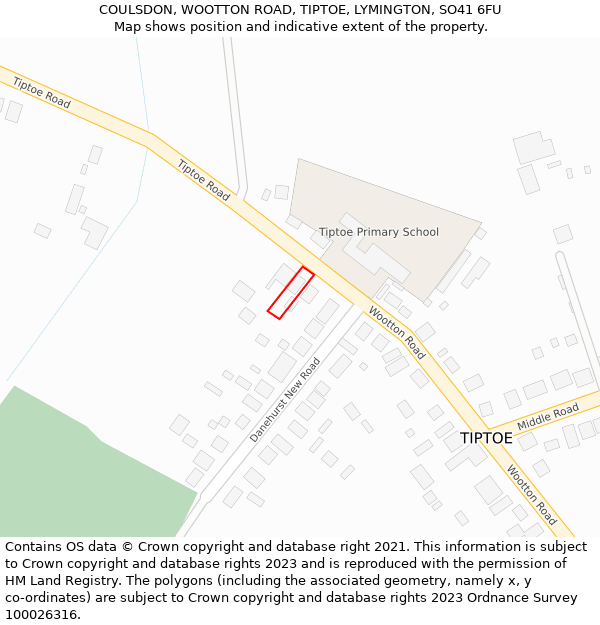 COULSDON, WOOTTON ROAD, TIPTOE, LYMINGTON, SO41 6FU: Location map and indicative extent of plot