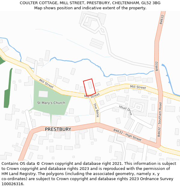 COULTER COTTAGE, MILL STREET, PRESTBURY, CHELTENHAM, GL52 3BG: Location map and indicative extent of plot