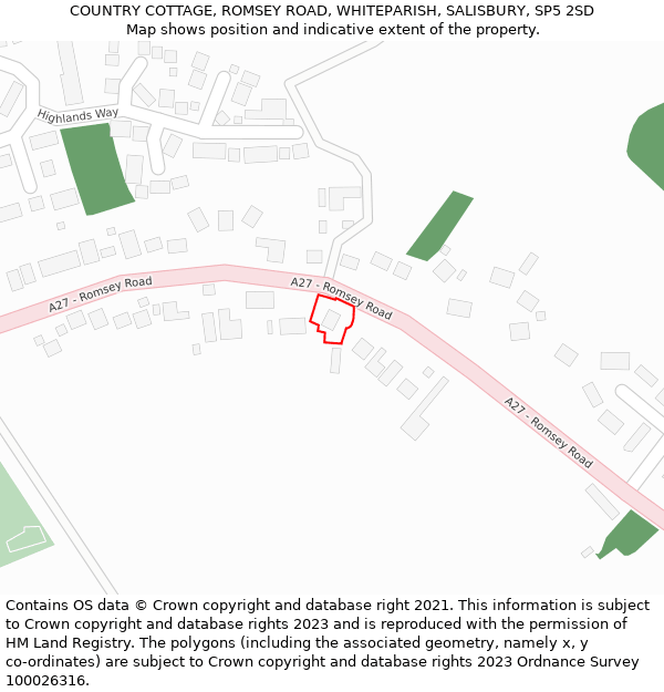 COUNTRY COTTAGE, ROMSEY ROAD, WHITEPARISH, SALISBURY, SP5 2SD: Location map and indicative extent of plot