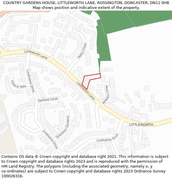 COUNTRY GARDENS HOUSE, LITTLEWORTH LANE, ROSSINGTON, DONCASTER, DN11 0HB: Location map and indicative extent of plot