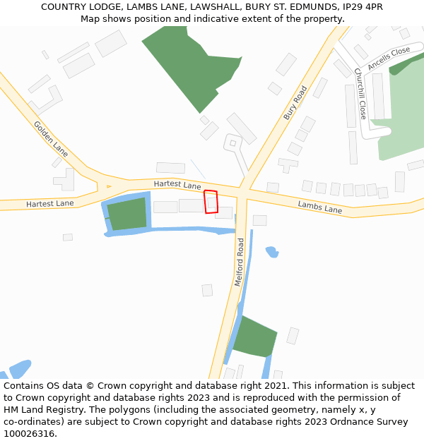 COUNTRY LODGE, LAMBS LANE, LAWSHALL, BURY ST. EDMUNDS, IP29 4PR: Location map and indicative extent of plot