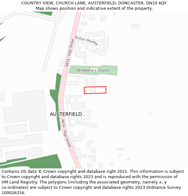 COUNTRY VIEW, CHURCH LANE, AUSTERFIELD, DONCASTER, DN10 6QY: Location map and indicative extent of plot