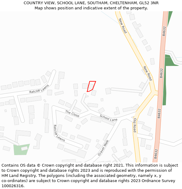 COUNTRY VIEW, SCHOOL LANE, SOUTHAM, CHELTENHAM, GL52 3NR: Location map and indicative extent of plot
