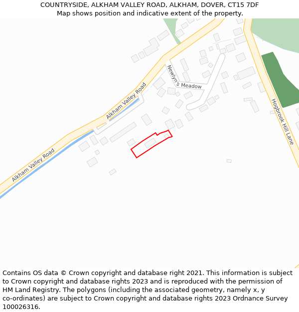 COUNTRYSIDE, ALKHAM VALLEY ROAD, ALKHAM, DOVER, CT15 7DF: Location map and indicative extent of plot