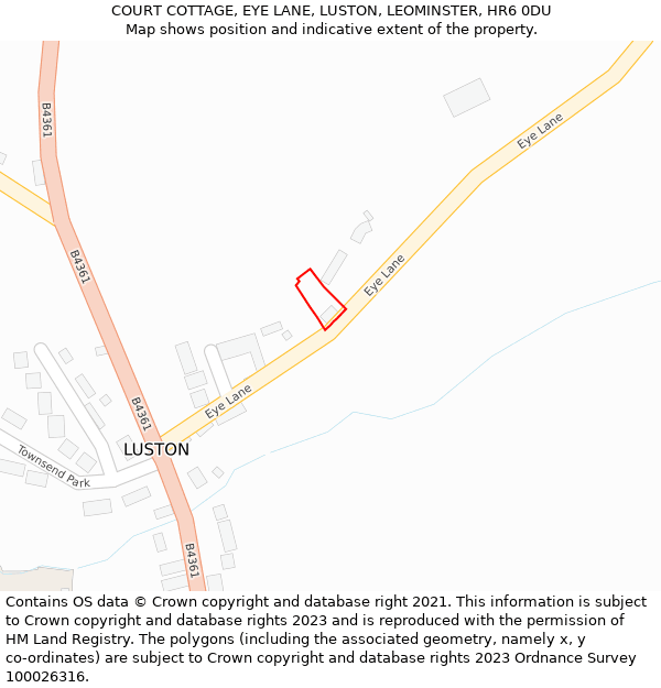 COURT COTTAGE, EYE LANE, LUSTON, LEOMINSTER, HR6 0DU: Location map and indicative extent of plot