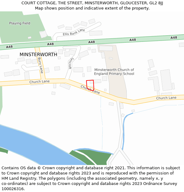 COURT COTTAGE, THE STREET, MINSTERWORTH, GLOUCESTER, GL2 8JJ: Location map and indicative extent of plot